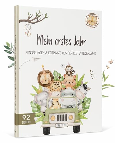 MILO&KIDS® Babyalbum mein erstes Jahr (Dschungel) | Babytagebuch zum Selbstgestalten | Baby Erinnerungsbuch - Ein besonderes Geschenk zur Geburt für Mädchen und Jungen | Babybuch im DIN A4 Format