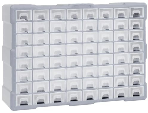 Gecheer Multi-Schubladen Organizer mit 64 Schubladen Sortimentskasten Kleinteilemagazin Aufbewahrungseinheit Werkzeugschrank Bastelbox Werkzeug-Organizer 52x16x37,5 cm Grau Polypropylen