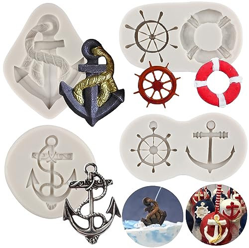 MYPRACS Lot de 4 moules en silicone en forme d'ancre pour décoration de gâteaux, bonbons, pâte à sucre, pâte à sucre, pâte à sucre