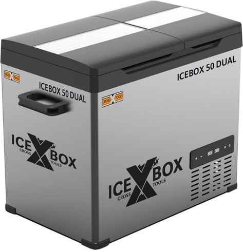 T.I.P. Cross Tools Elektrisk Kompressorkylbox 39L - Portabelt Kylskåp | Icebox 50 Dual med dubbla zoner ner till -20° C. För camping och bil, styrs via app eller LC-display med MAX och ECO-lägen.
