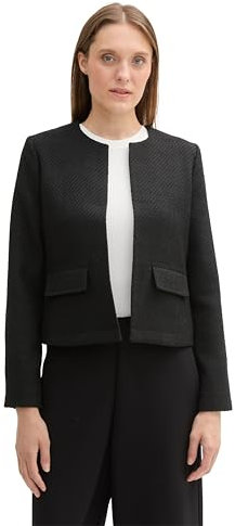 TOM TAILOR Damen Bouclé Jacke mit Taschen, 37007 - Black Boucle Structure, 36