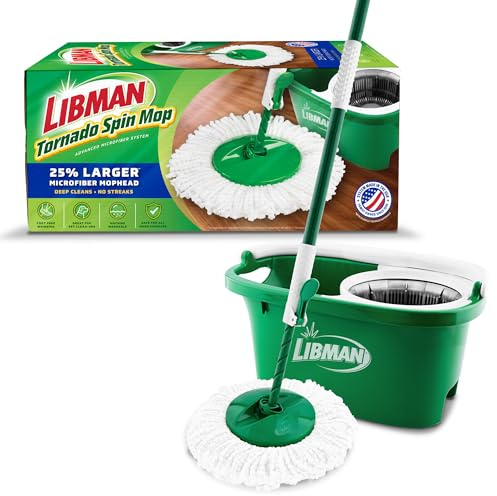 Libman Tornado Spin Mop System | Mopp och hink med vridare set | Spin Mop | Golvmopp | Libman-mopp | Moppar för golvrengöring | trägolvmopp | 1 mopphuvud ingår