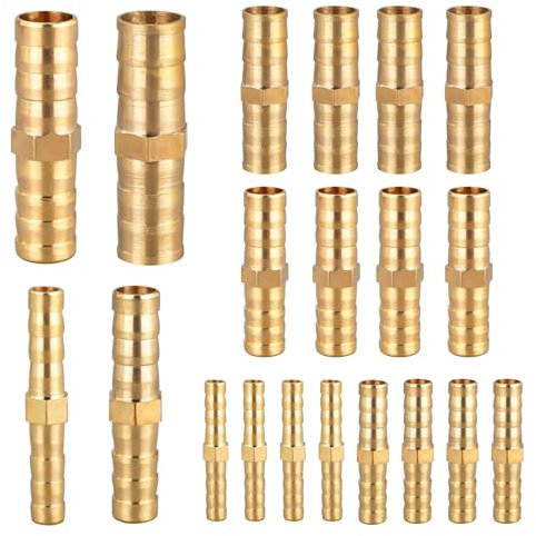 Aweisile Raccords de Tuyau en Laiton 20 Pièces Raccord Tuyau en Laiton Raccord de Tuyau Droit Raccord Durite Essence 6mm/8mm/10mm/12mm pour Conduite D'air Conduite D'eau Conduite de Carburant