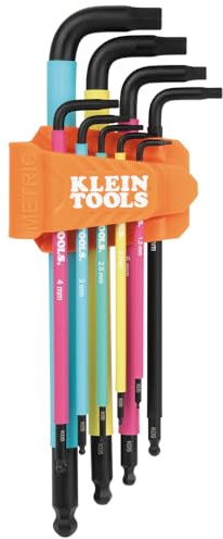 Klein Tools BLS9M 9-Piece Metric Ball End Hex Key Caddy Set, Color-Coded L Style, Extra-Long, Heat-Treated, 1.5 to 10 mm