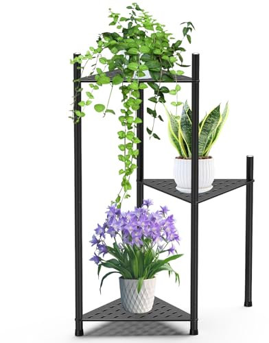 VeyFolzin.st Support pour plantes à 3 étages en métal - Support pour pots de fleurs à plusieurs étages - Étagère à plantes - Étagère à fleurs - Escalier pour la maison, le jardin, la terrasse, le