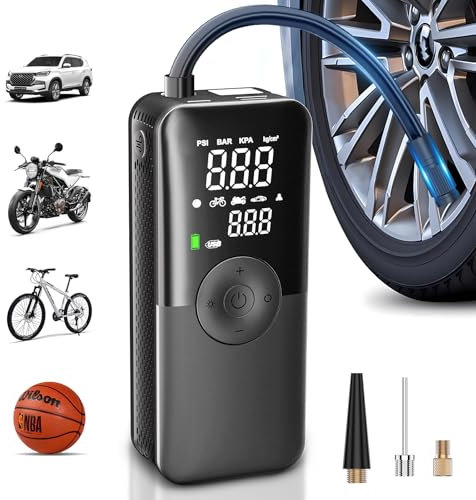 Doble Pantalla Compresor Aire Portatil,150Psi Inflador Electrico neumáticos,BateríA Recargable Inflador Ruedas Coche con ManóMetro,Hinchador Ruedas Coche Coches, Motos, Bicicletas.