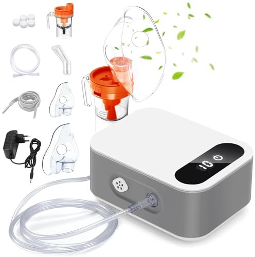 Nebulizador Portatil Para Adultos Y Niños, Inhalador De Vapor Con Pantalla Digital Ledaerosoles Para El Tratamiento De Enfermedades Respiratorias, Nebulizador Ultrasonico Para Hogar Y Viajes (Gris)