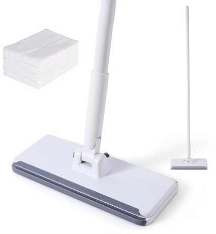 CLEANHOME Speed Mop, Clip-on Panel with 10 Wetable Dry Cloth Heads (6in x 10in) - 47.25in Threaded Attachment Pole - Front & Rear 180° Swivel Cleaning Paths （White）