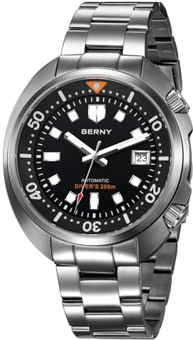 BERNY Relojes Hombres Reloj Automático 20ATM Reloj De Buceo Impermeable Reloj De Pulsera Mecánico Analógico para Hombres con Recubrimiento AR Súper Luminoso Lente De Zafiro Relojes De Moda