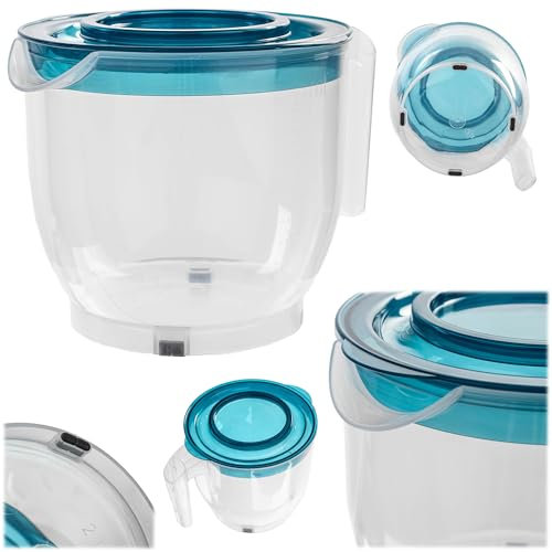 KADAX Misurino, volume di riempimento: 2 litri, in plastica, con coperchio, scala di misurazione, millilitro, grammi, manico arrotondato, beccuccio, parasprazzi