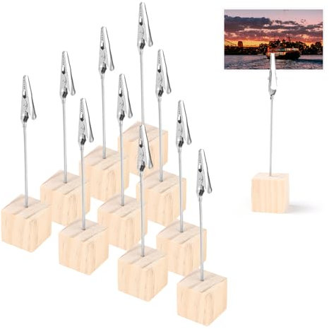 10 Stück Fotohalter mit Klammern，Haltbarkeit Fotohalter，Holz Fotoständer，Memo Clip Halter，Tischkartenhalter，Postkartenhalter für Bilder Karte Hinweis Büroklammer