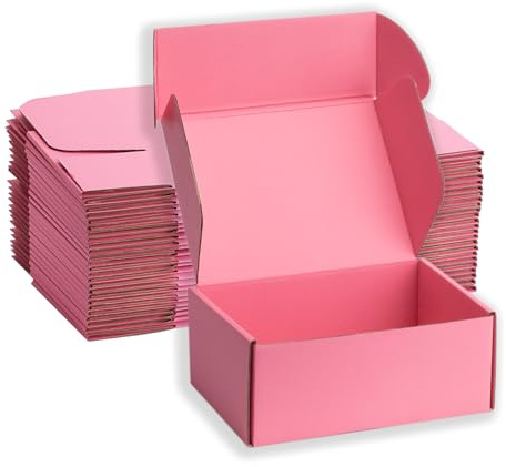 DUZCLI Lot de 20 petites boîtes d'expédition en carton ondulé rose de 20,3 x 15,2 x 7,6 cm pour expédition, emballage, petite entreprise et emballage cadeau, recyclables et robustes