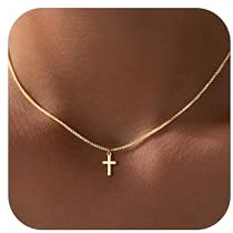 Yoosteel Mothers Day Gifts - Cross Necklace for Women Girls Kids First Communion Christian Baptism Gifts No Tarnish & Hypoallergenic 14K-Gold-Plated Dainty Cross Necklaces Faith Christian Religious Gift Jewelry