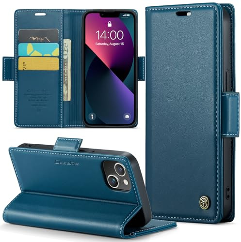 Rerzoiro Cover per iPhone 13 6.1 Custodia Portafoglio [Blocco RFID] Premium Pelle PU Wallet Case Flip Libro con Porta Carte Slot Supporto Flip Case per iPhone 13, Blu