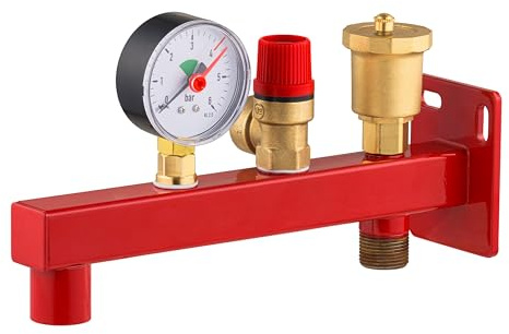 Console équipée pour vase d’expansion de chaudière | avec soupape de sécurité à membrane, manomètre et purgeur d’air automatique intégrés | structure en acier NOYON & THIEBAULT