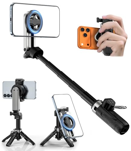 ALAFLY Selfie Stick Trépied 4-en-1 Magnétique avec Télécommande Bluetooth, Support Téléphone Portable avec Rotation 360° pour Smartphone, Compatible avec iPhone 17 Pro Max/16/15/14/13/12