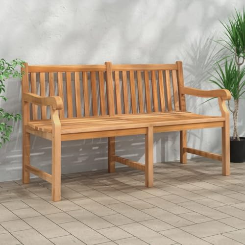 Frdhee Banco de jardín, banco de jardín, banco de cerveza, banco de jardín, 150 cm, madera maciza de teca, banco de terraza para balcón, terraza, exterior, ergonómico