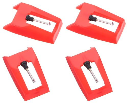 SEWACC Lot de 4 Aiguilles de Phonographe Rouges en Cristal pour Platine Vinyle, Stylet de Remplacement Compatible Tourne-disque, Accessoire Précis pour Lecture Audio Haute Fidélité,