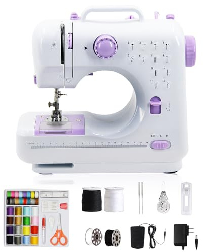 GraceGlow Macchina da cucire per principianti, 12 programmi di punto, piccole macchine da cucire, mini macchina da cucire elettrica portatile (viola-2)