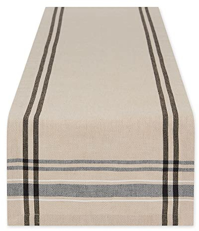 DII French Stripe Dining Table Collection Farmhouse Style Table Runner, 14x72 Inches, Taupe/Black