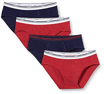Dim Slip Classic Colors Coton Stretch Homme x4, 2X Bleu 2X Rouge, FR:4 INT:L