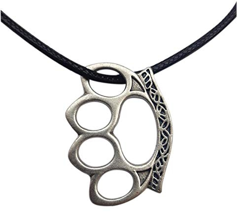 Eurofusioni hängande ring hänge silverpläterad metall med halsband – handgjord juvel – mässing knuckle berlock H 3,8 cm