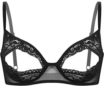 inhzoy Reggiseno Aperto Donna Bikini Erotico Sexy Hot Babydoll Bra Brasiliana Prospettiva Lingerie in Pizzo Floreale Spalline Regorabili Mezza Coppa Push Up Biancheria Nero XXL