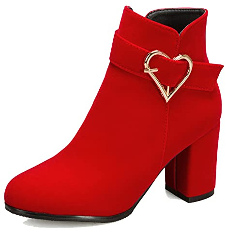 Vrupons Botines de tacón alto para mujer, rojo, 37 EU