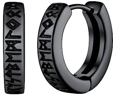 FaithHeart Schwarz Creolen Ohrstecker für Jungen Punk Gotik Viking Rune Ohrstecker Herren Ohrringe Wikinger Rune Ohrschmuck