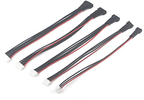 Taikuwu 5-Pack JST-XH Balance Charger Extension Cables 200mm (2S 3S 4S 5S 6S) for LiPo Batteries - High Temp Silicone Wires for RC Drones, Quadcopters & DIY Toys