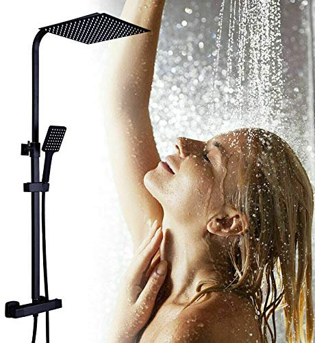 RibasuBB Duschsystem Thermostat Duscharmatur, 12 Duschsystem mit Thermostat 38°C Duscharmatur Duschset mit Edelstahl Überkopfdusche und Handbrause Duschsäule