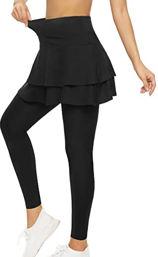 WOWENY Jupes de Sport Femme avec Poche, Femmes Jupe Basique Plissée Patineuse Fille Elastique Court Mini Jupe, Short Short Tennis Golf Entraînement Sports Pantskirts