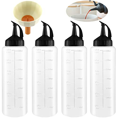 Botella De Salsa De Plástico 4 Piezas 350ml Dispensador De Botellas Exprimible Con Tapas Squeeze Bottle Biberone Cocina De Condimentos Para Mostaza, Mayonesa, Aceite De Oliva, Con Embudo