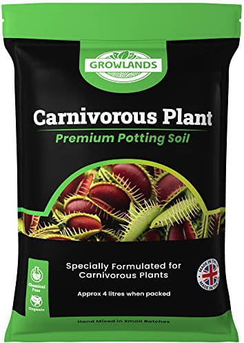 Growlands 4L Premium Carnivorous Plant Soil - Carnivorous Plant Compost Repotting Mix - Enriched with Special Nutrients - Pitcher Plant, Sundew and Venus Flytrap Soil