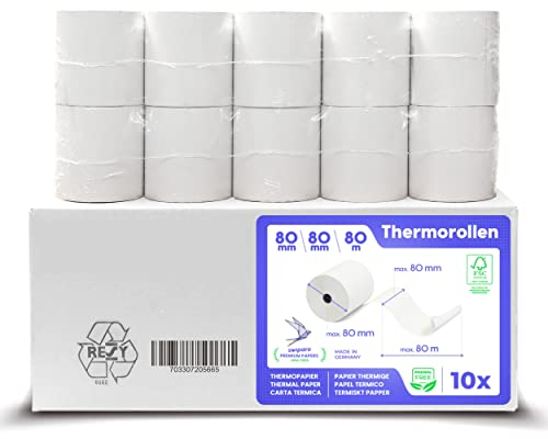 SWIPARO® Thermorollen 80mm x 80mm x 12mm [Universell für gängige Kassensysteme] - Kassenrollen 80x80x12 Thermo - Bonrollen Thermopapier - Geeignet für Drucksysteme mit Papierbedarf bis 80m (10 Stk)