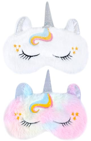 GWAWG 2PCS Licorne Masque De Sommeil Mignon Licorne Corne En Peluche Bandeau yeux Couverture pour Femmes Filles Enfants Maison Lit Voyager Vol De Voiture