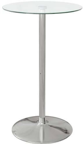 HOMCOM Round Bar Table, Modern Dining Table with Tempered Glass Top and Steel Frame for 2, Easy Assembly for Breakfast Bar, Dining Room, 60 x 60 x 102cm, Clear