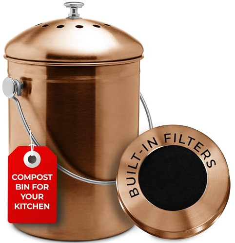 EPICA Countertop Compost Bin Kitchen | 1.3 Gallon | Odorless Composting Bin with Carbon Filters | Indoor Compost Bin with Lid | Stainless Steel Kitchen Composter for Food Scraps & Waste Recycling