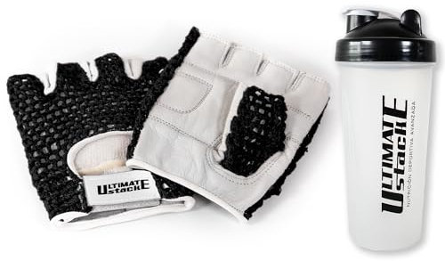 RLG RL GRIPS Guantes de Gimnasio de Rejilla para Hombre y Mujer + Shaker de Regalo - Guantes Transpirables de Cuero para Entrenamiento Fitness, Levantamiento de Pesas y Crossfit (Negro, Small)