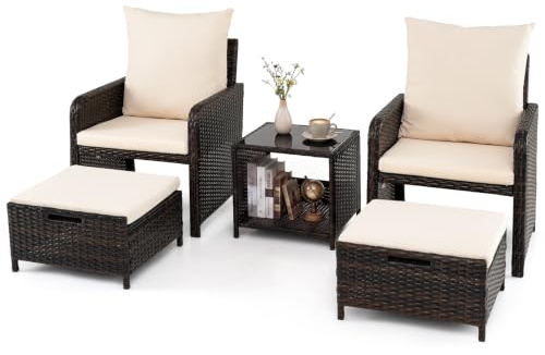 COSTWAY 5-teiliges Balkonmöbel Set, Gartenmöbel aus PE-Polyrattan (Beige)