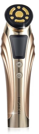 MiSMON Masseur facial électrique à usage domestique avec RF EMS, mode chaleur et froid, thérapie par la lumière LED, raffermit la peau, améliore l'hydratation de la peau, anti-âge, MS-302C (doré)