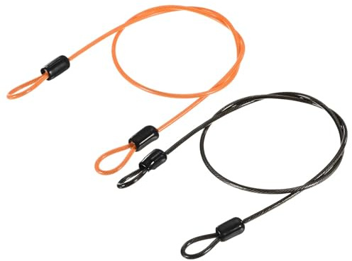 TOP-VIGOR 2 st säkerhetsstålkabel, 2,5 mm x 0,5 m/1,64 fot belagd säkerhetsvajer, dubbelögla, flexibelt säkerhetskabellås för utomhusresor, bagage, cykel, svart, orange