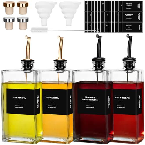 BBWELL 4pcs Oliera Salvagoccia Bottiglie Vetro,Oliera Bottiglie Vetro 500ml,Dispenser olio d'Oliva e Aceto con Beccuccio,Bottiglia per Olio Dosatore Olio Bottiglia di Olio Distributore di olio