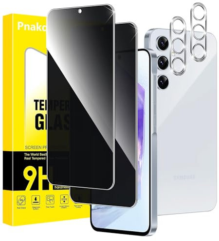 Pnakqil Privacy Pellicola Protettiva per Samsung Galaxy A55 5G con Protezione Fotocamera Schermo, Anti-Spy Vetro Temperato, Screen Protector Vetrino Protettivo con Angolo di Anti Spia 28°, 2+2 Pezzi