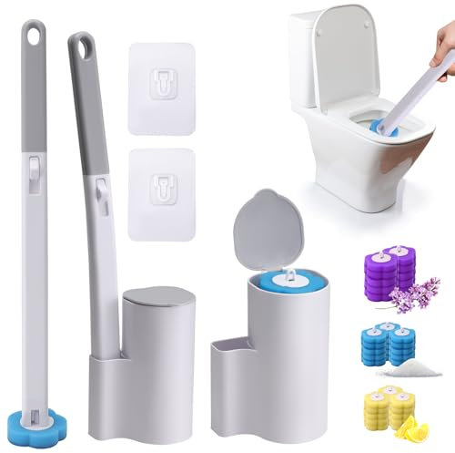 Disposable Toilet Brush 2 Pack, Wall Mounted Toilet Brush and Holder Set with 48 Cleaner Refills, Disposable Toilet Cleaning System for Bathroom, Sink, Bathtub, Floor, Toilet Accessories