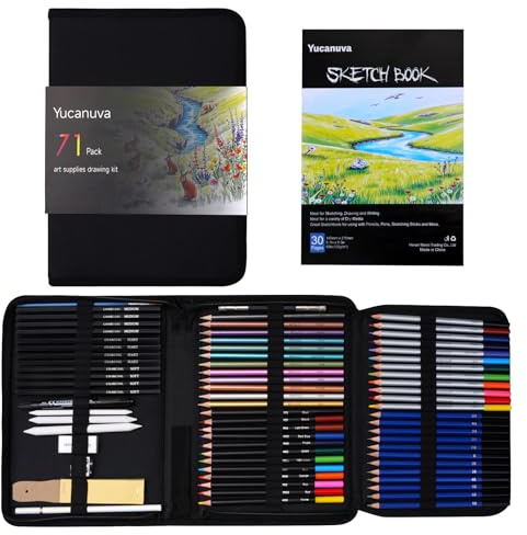 Yucanuva 71 Pack Drawing Pencils Set, Art Supplies for Adults, Artists and Beginners, Sketching Drawing Kit With Sketchbook, Colouring Pencils, Watercolours, Metallic,Graphite and Charcoal Pencils