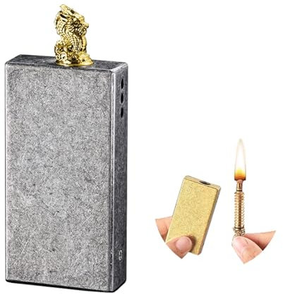 YHBNJIGW Accendino a Cherosene zigrinato in Argento Antico, Accendino a fiammifero, inciso a Mano, accensione Meccanica, Adatto for Collezione/Regalo (Cherosene Non Incluso)(Silver)