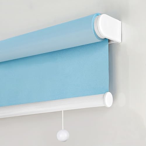 tow000ack Blackout Roller Blind with Spring System,Cordless Pull Down Room Darkening Shade,Thermal Insulated Fabric Window Curtain,for Home,Office,Blue,Custom,Width x Height (125cm x 100cm)
