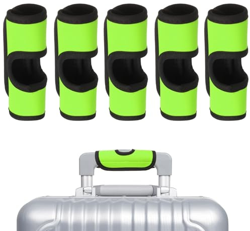 sourcing map 5 fundas para asa de equipaje, fundas de neopreno huecas para bolsa de mano, identificadores de equipaje, fundas de asa de maleta para maleta, bolsas de viaje, color verde hierba