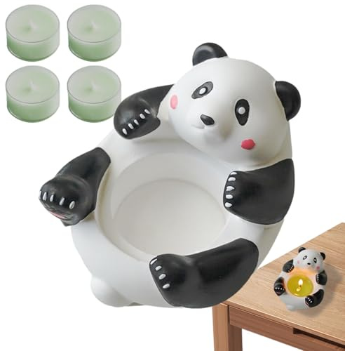 Yurosuis PortaPanda, PortaTealight - Portatealight con statua di panda con 4 tealight profumate - Portadecorativo in gesso artigianale, decorazione estetica per la casa per compleanni, matrimoni,